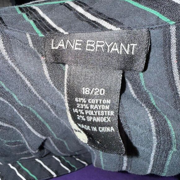 Lane Bryant Black Green White Striped Blouse Top 18/20 Plus Size 3/4 Sleeve - Picture 7 of 8